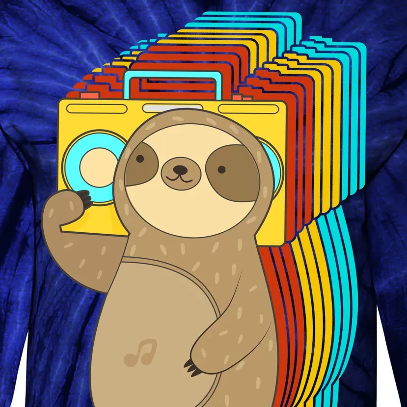 Retro Boombox Sloth Tie-Dye Long Sleeve Shirt