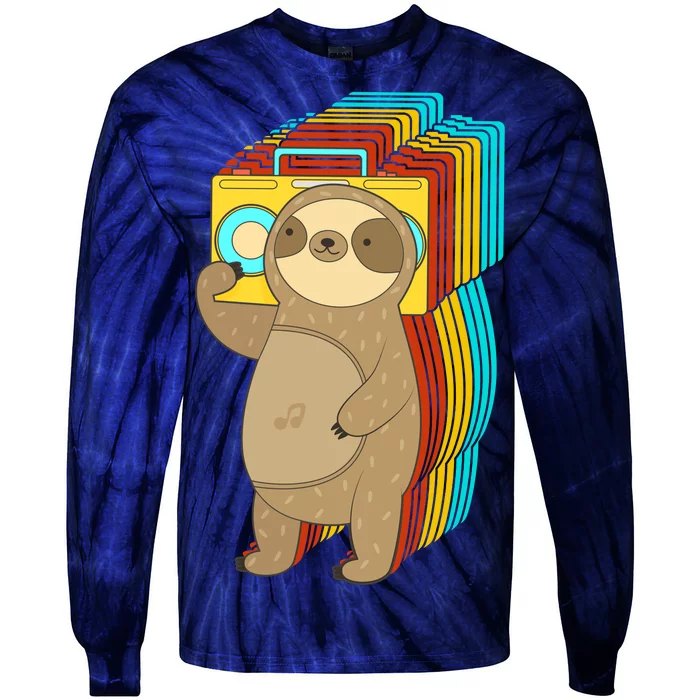 Retro Boombox Sloth Tie-Dye Long Sleeve Shirt