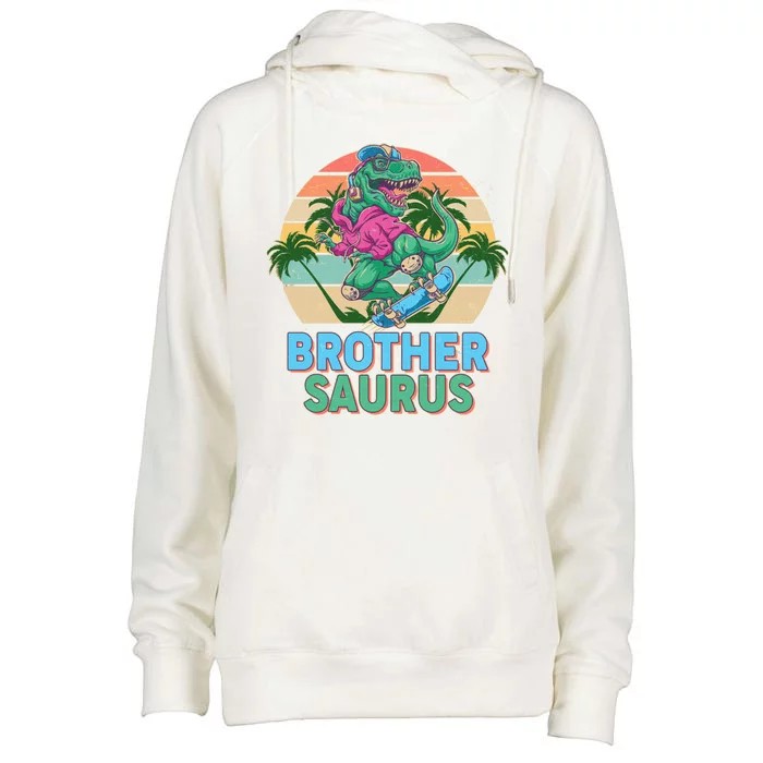 Retro Brother Saurus T-Rex Dinosaur Womens Funnel Neck Pullover Hood