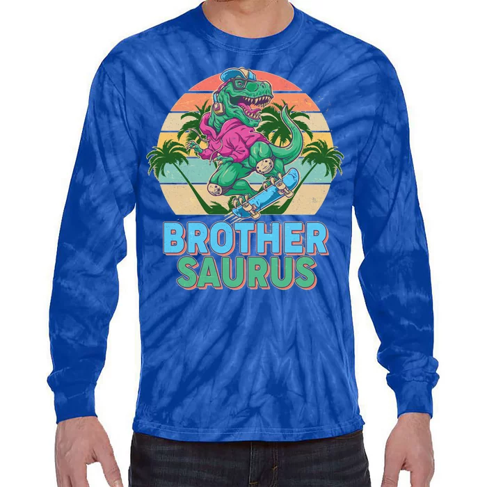 Retro Brother Saurus T-Rex Dinosaur Tie-Dye Long Sleeve Shirt