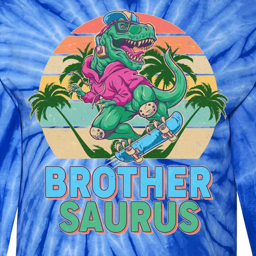 Retro Brother Saurus T-Rex Dinosaur Tie-Dye Long Sleeve Shirt