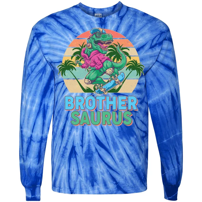 Retro Brother Saurus T-Rex Dinosaur Tie-Dye Long Sleeve Shirt