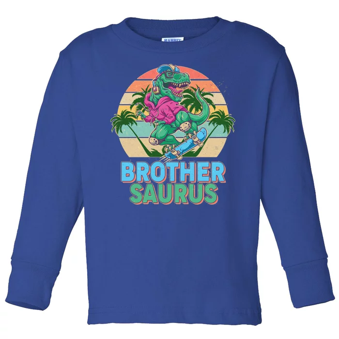 Retro Brother Saurus T-Rex Dinosaur Toddler Long Sleeve Shirt