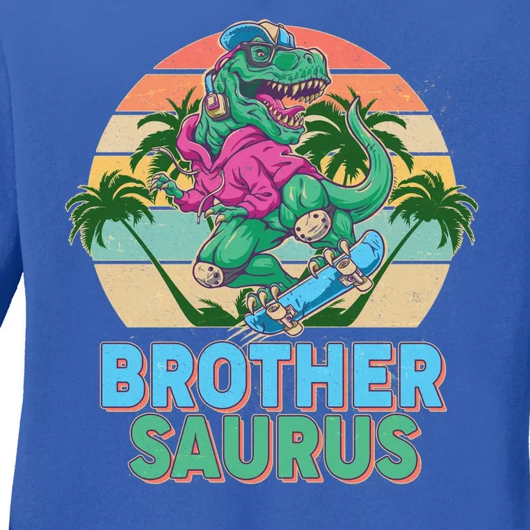 Retro Brother Saurus T-Rex Dinosaur Ladies Long Sleeve Shirt