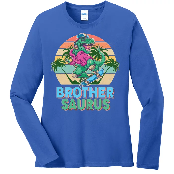 Retro Brother Saurus T-Rex Dinosaur Ladies Long Sleeve Shirt