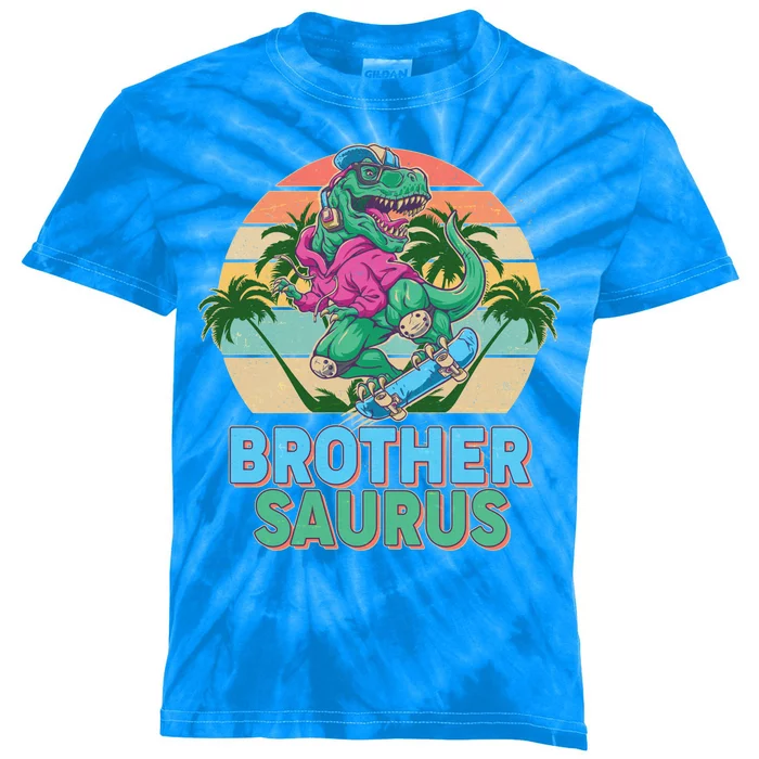 Retro Brother Saurus T-Rex Dinosaur Kids Tie-Dye T-Shirt