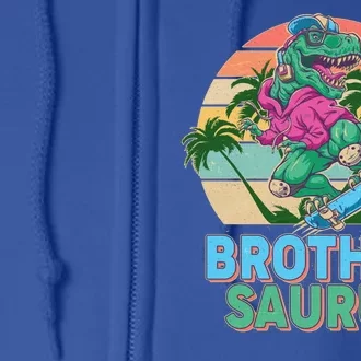 Retro Brother Saurus T-Rex Dinosaur Full Zip Hoodie