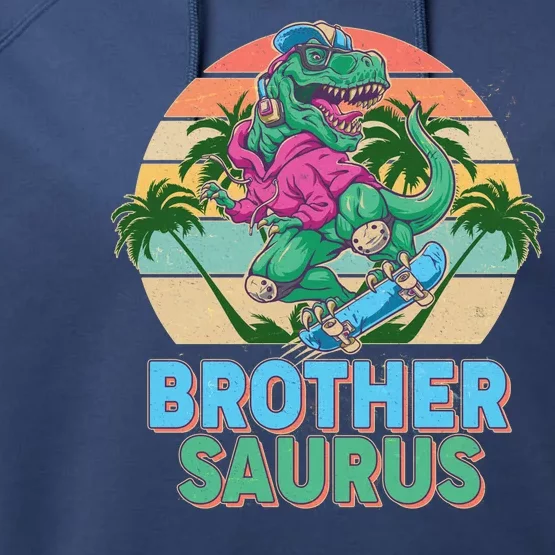 Retro Brother Saurus T-Rex Dinosaur Performance Fleece Hoodie