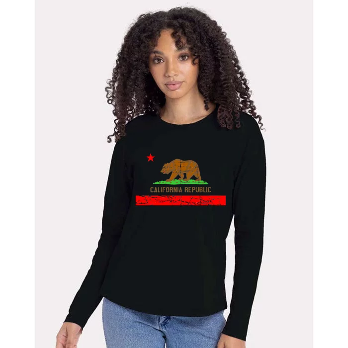 Retro California Republic Flag Womens Cotton Relaxed Long Sleeve T-Shirt