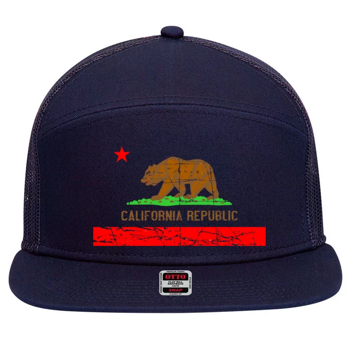 Retro California Republic Flag 7 Panel Mesh Trucker Snapback Hat