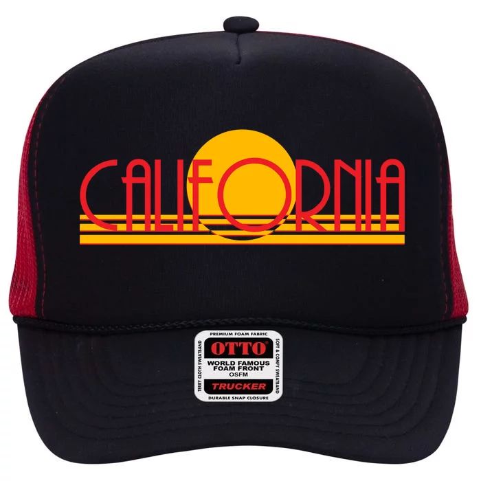 Retro California Sun Sunset Logo High Crown Mesh Trucker Hat