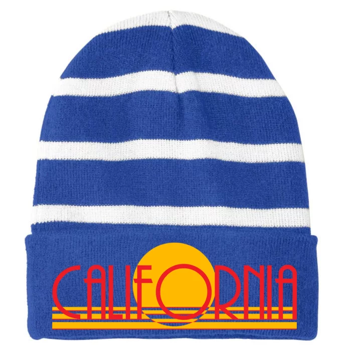 Retro California Sun Sunset Logo Striped Beanie with Solid Band