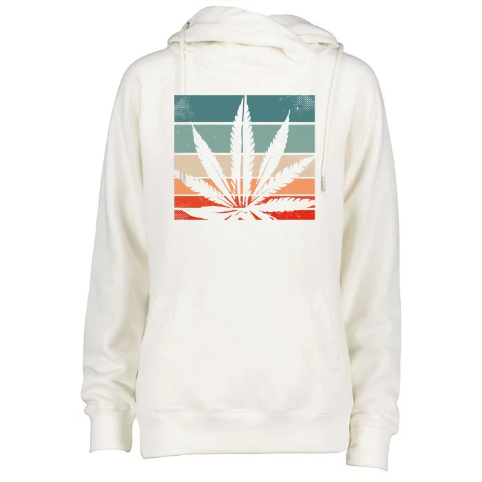 Retro Cannabis Womens Funnel Neck Pullover Hood