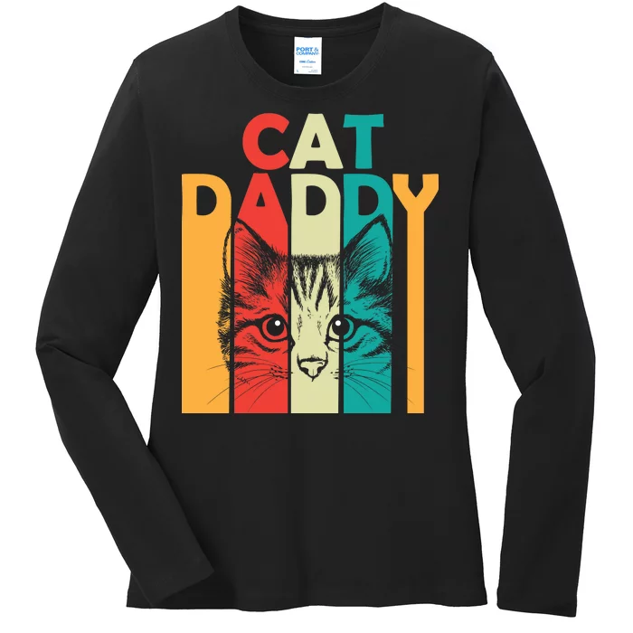 Retro Cat Daddy Ladies Long Sleeve Shirt