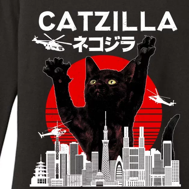 Retro Catzilla Attack Womens CVC Long Sleeve Shirt