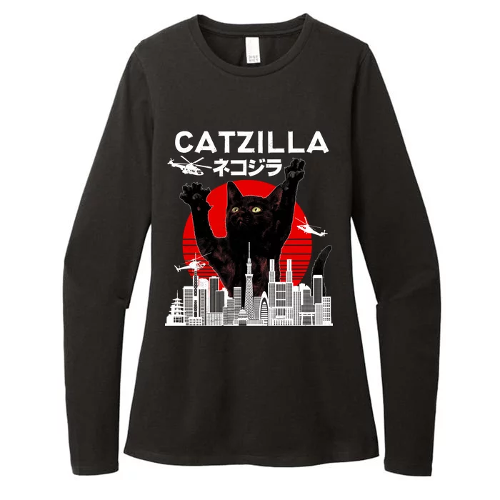 Retro Catzilla Attack Womens CVC Long Sleeve Shirt