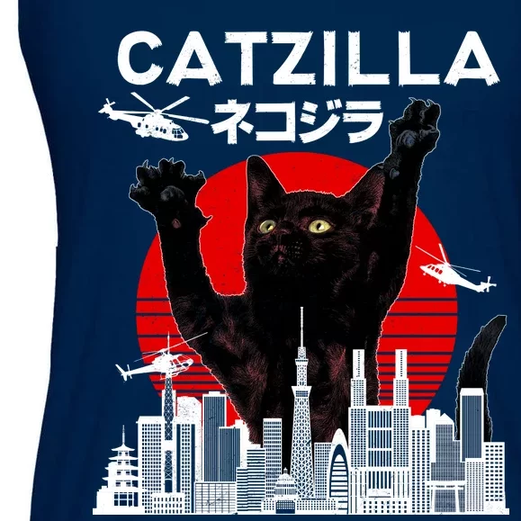 Retro Catzilla Attack Ladies Essential Flowy Tank