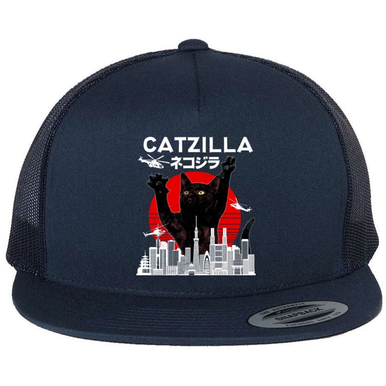 Retro Catzilla Attack Flat Bill Trucker Hat