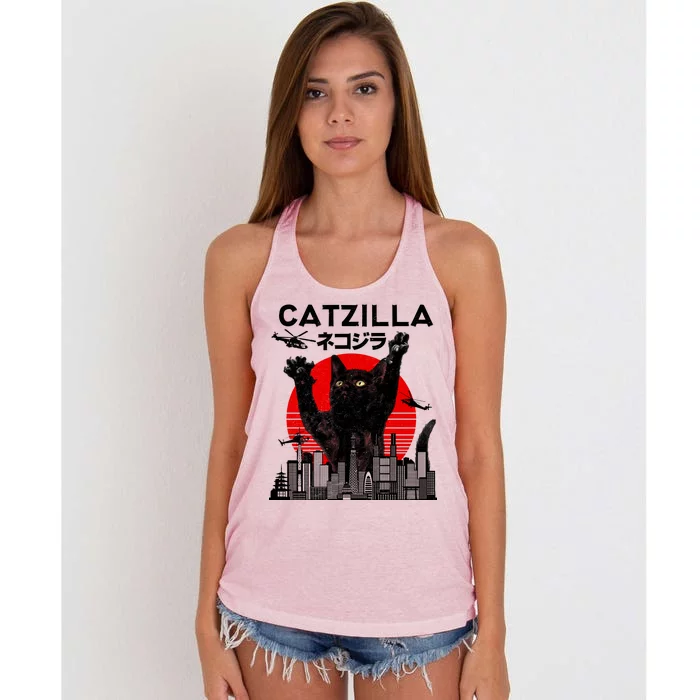 Retro Catzilla Attack Women's Knotted Racerback Tank