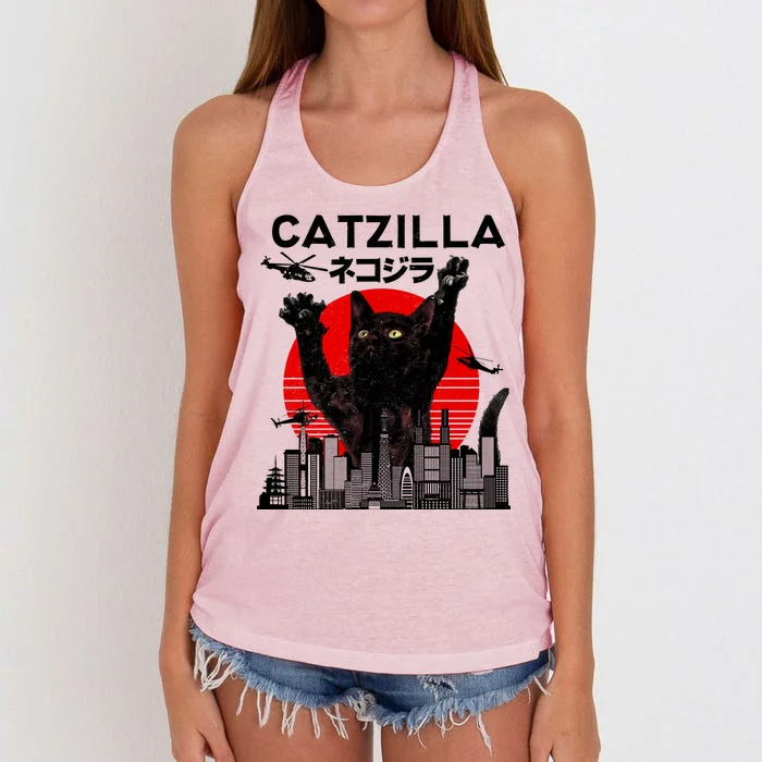 Retro Catzilla Attack Women's Knotted Racerback Tank