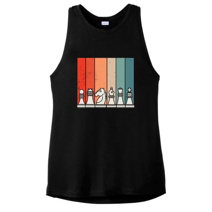 Retro Chess Pieces Ladies Tri-Blend Wicking Tank