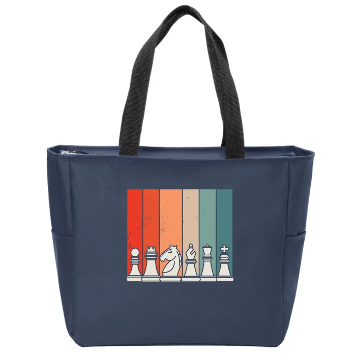 Retro Chess Pieces Zip Tote Bag