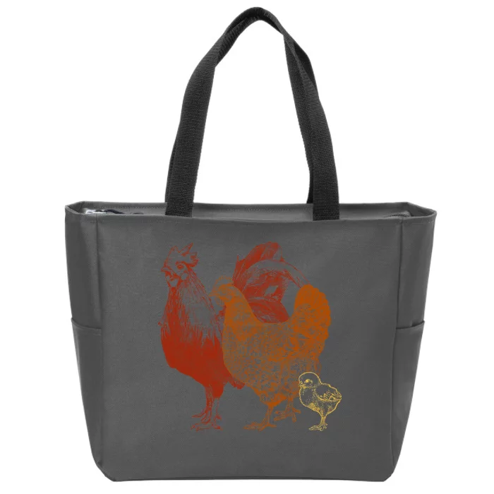 Retro Chickens Zip Tote Bag