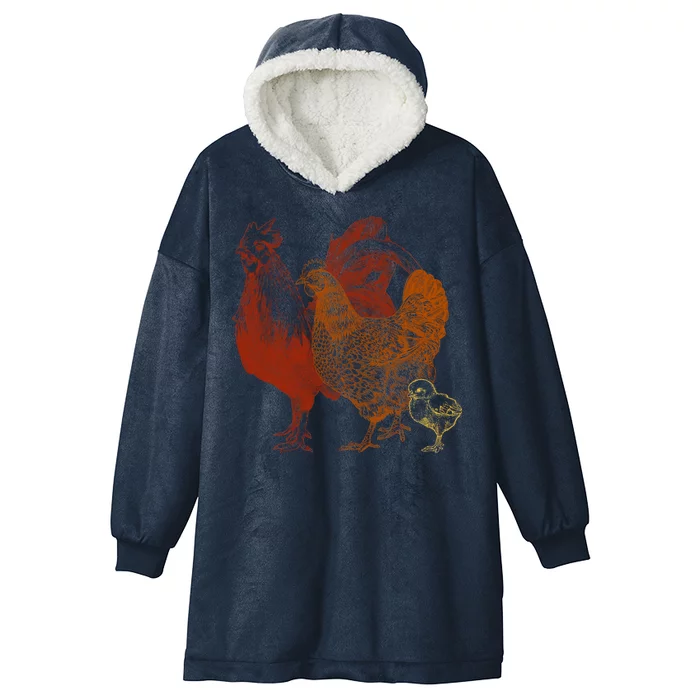 Retro Chickens Hooded Wearable Blanket