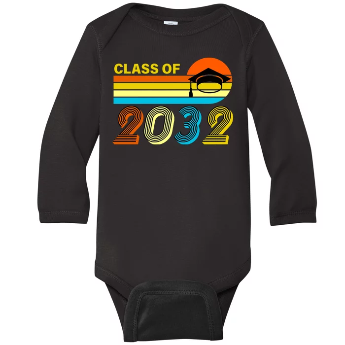 Retro Class of 2032 Future Graduate Baby Long Sleeve Bodysuit