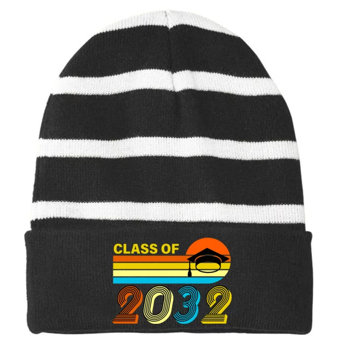 Retro Class of 2032 Future Graduate Striped Beanie with Solid Band