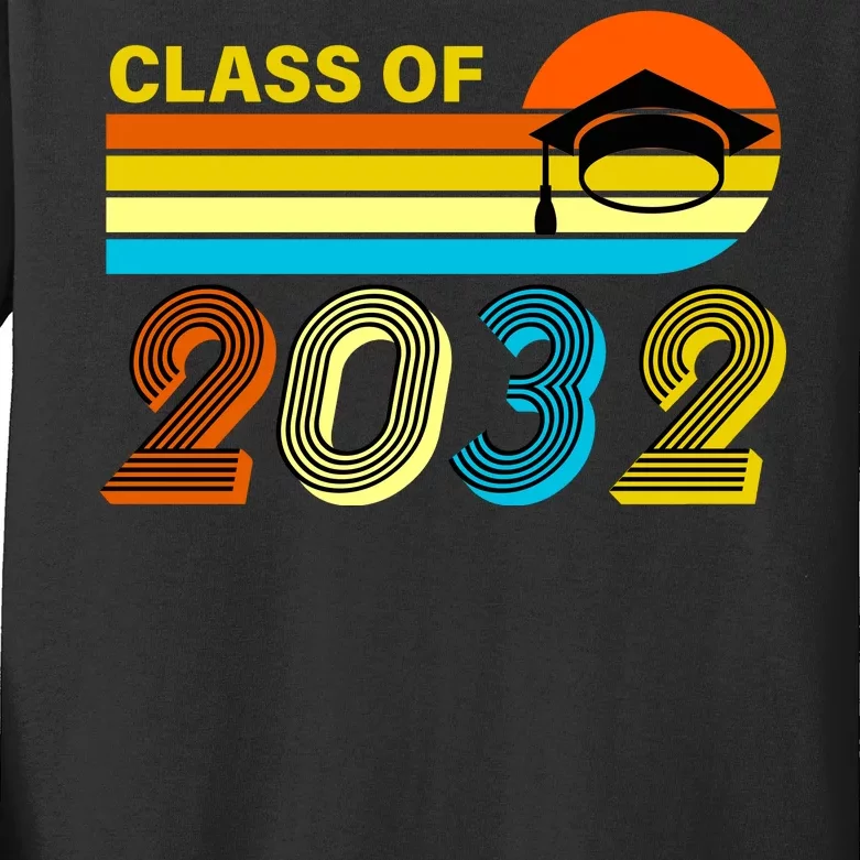 Retro Class of 2032 Future Graduate Kids Long Sleeve Shirt