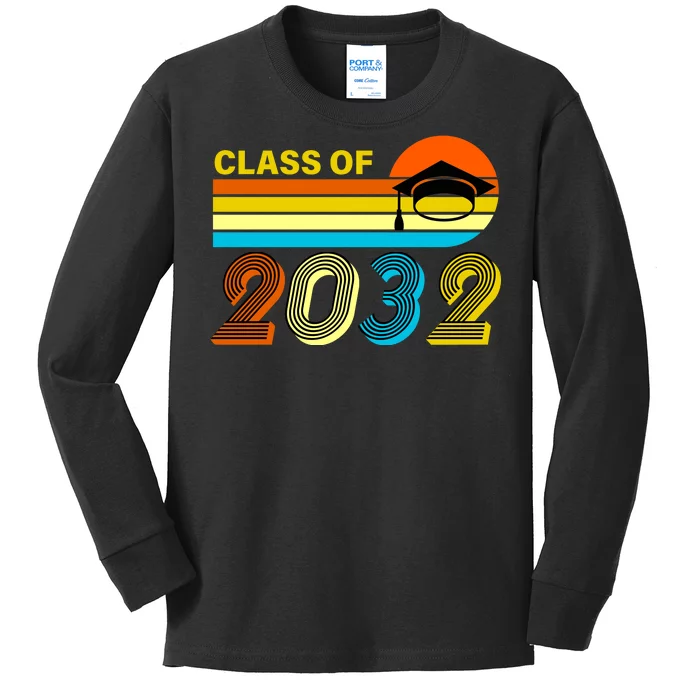 Retro Class of 2032 Future Graduate Kids Long Sleeve Shirt