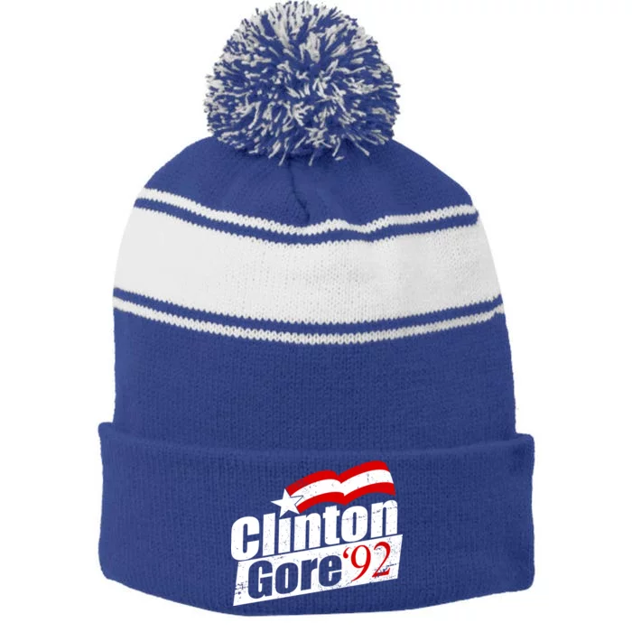 Retro Clinton Gore 1992 Election Stripe Pom Pom Beanie