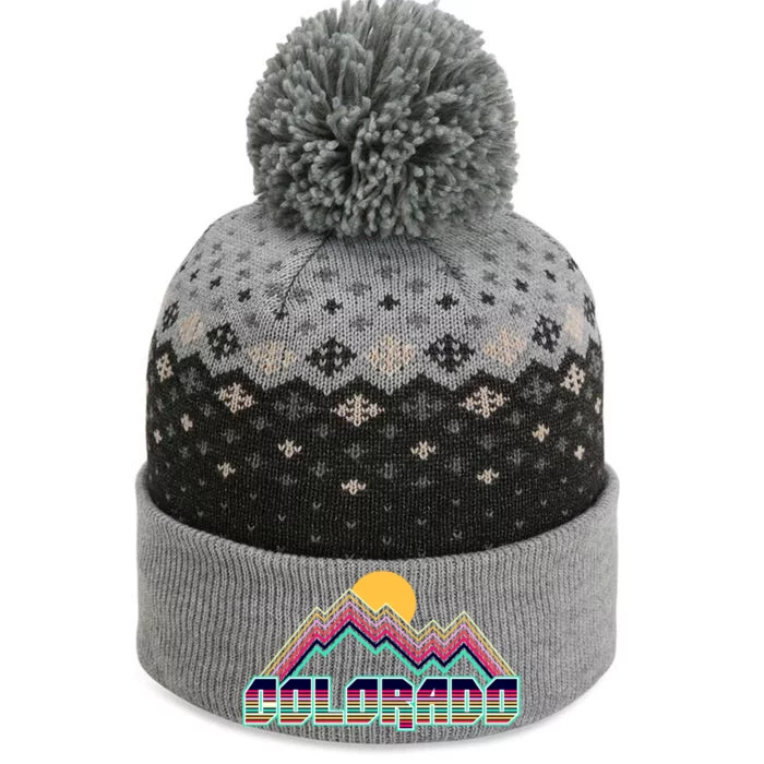 Retro Colorado Mountain Logo The Baniff Cuffed Pom Beanie