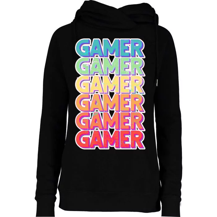 Retro Colorful Gamer Womens Funnel Neck Pullover Hood