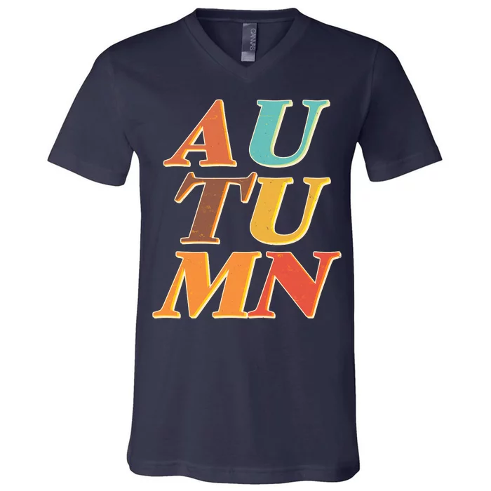 Retro Colors Autumn Letters V-Neck T-Shirt