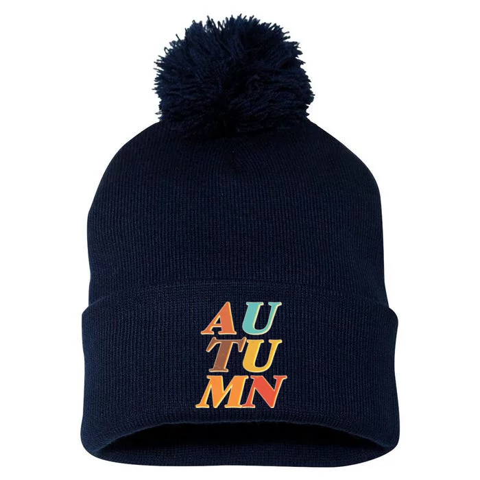 Retro Colors Autumn Letters Pom Pom 12in Knit Beanie