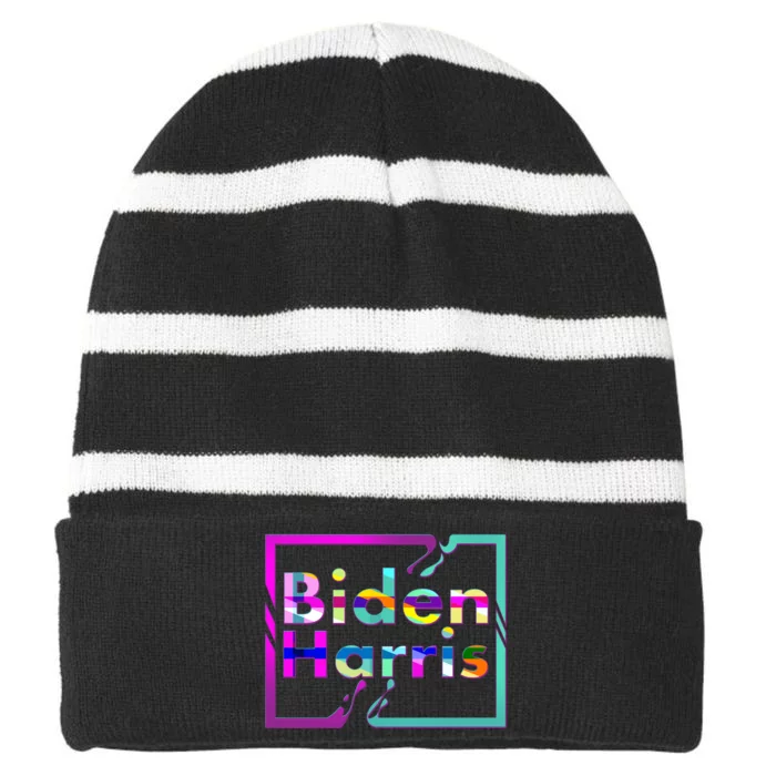 Retro Colors Biden Harris Striped Beanie with Solid Band