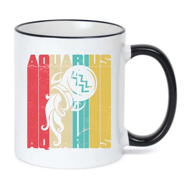 Retro Colors Zodiac Aquarius Black Color Changing Mug