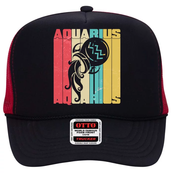 Retro Colors Zodiac Aquarius High Crown Mesh Trucker Hat