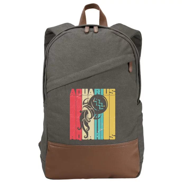 Retro Colors Zodiac Aquarius Cotton Canvas Backpack