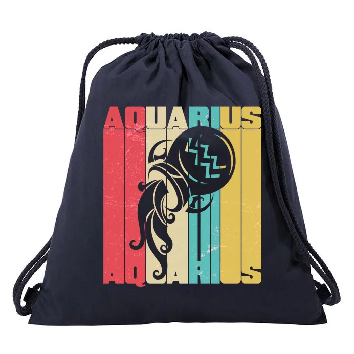 Retro Colors Zodiac Aquarius Drawstring Bag