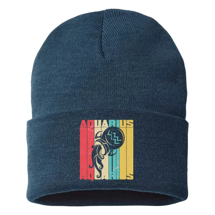 Retro Colors Zodiac Aquarius Sustainable Knit Beanie