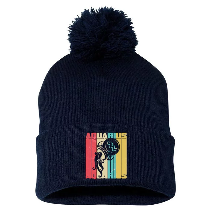 Retro Colors Zodiac Aquarius Pom Pom 12in Knit Beanie