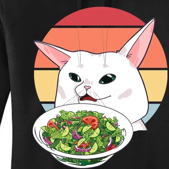 Retro Confused Cat At Dinner Table Meme Women's Pullover Hoodie