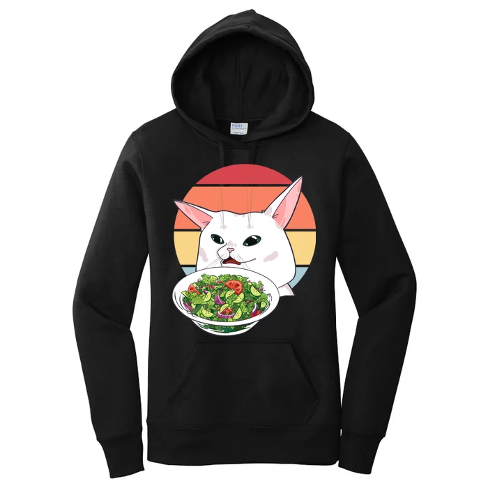 Retro Confused Cat At Dinner Table Meme Women's Pullover Hoodie