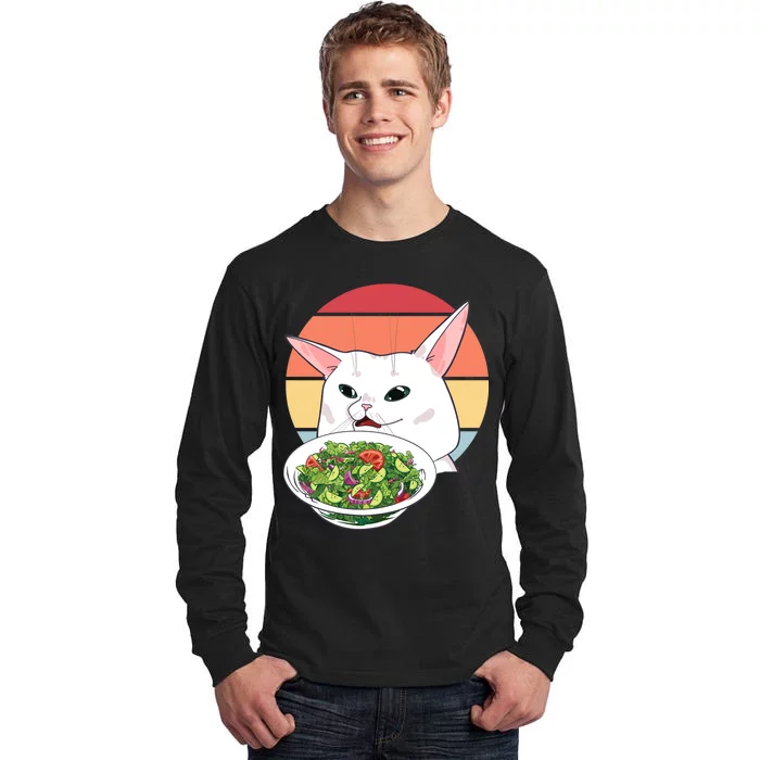 Retro Confused Cat At Dinner Table Meme Tall Long Sleeve T-Shirt