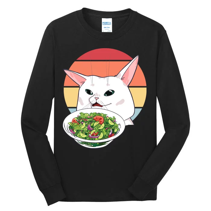 Retro Confused Cat At Dinner Table Meme Tall Long Sleeve T-Shirt