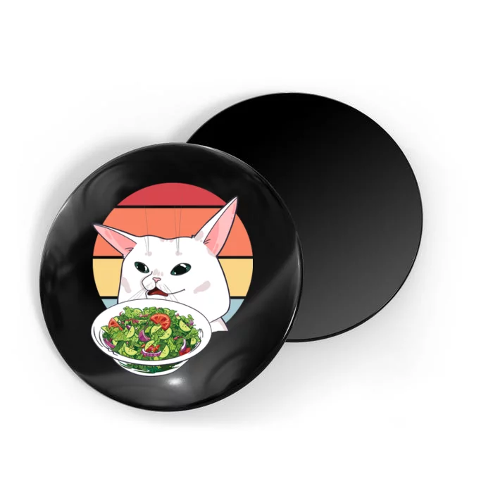 Retro Confused Cat At Dinner Table Meme Magnet