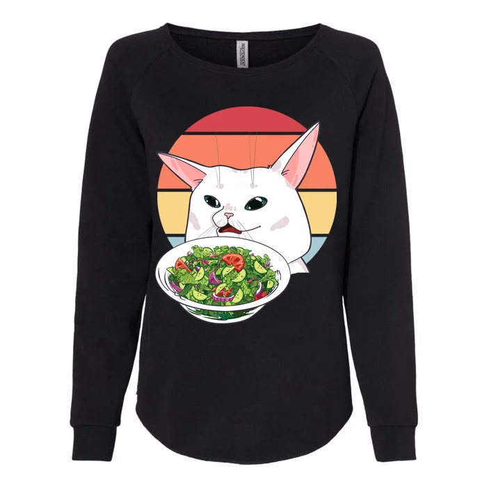 Retro Confused Cat At Dinner Table Meme Womens California Wash Sweatshirt